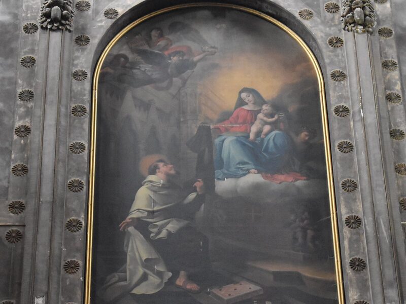 La Virgen del Carmen con el Niño entrega el escapulario a san Simón Stock, pintura de Gregorio Boari
